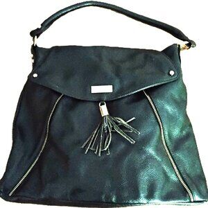 Onna Ehrlich Hobo Bag Pebbled Green Leather Kelly Gold Zipper Accents & Tassel